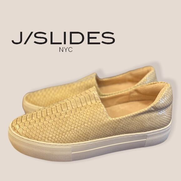 J/Slides NYC Beige Snake "Jibbie" Loafers 7.5 - Picture 1 of 6